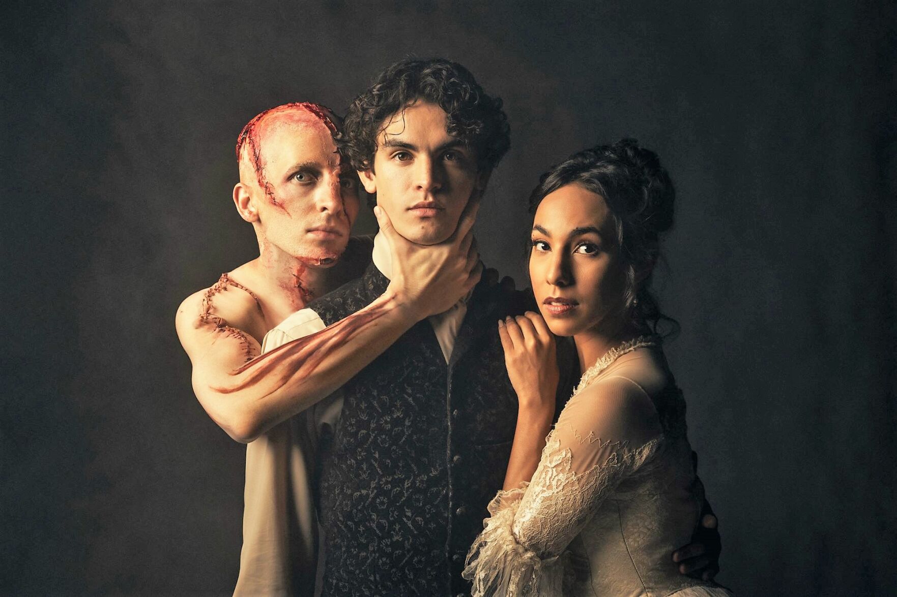 The Joffrey Ballet's Stefan Goncalvez, José Pablo Castro Cuevas, and Amanda Assucena in "Frankenstein." (Photo by Todd Rosenberg)